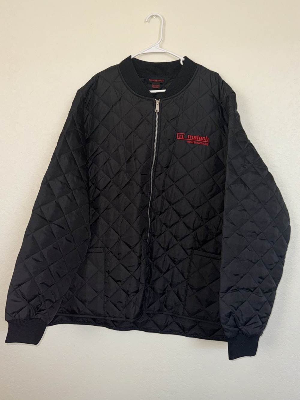 Men’s Quilted Black Bomber Jacket with Red Logo